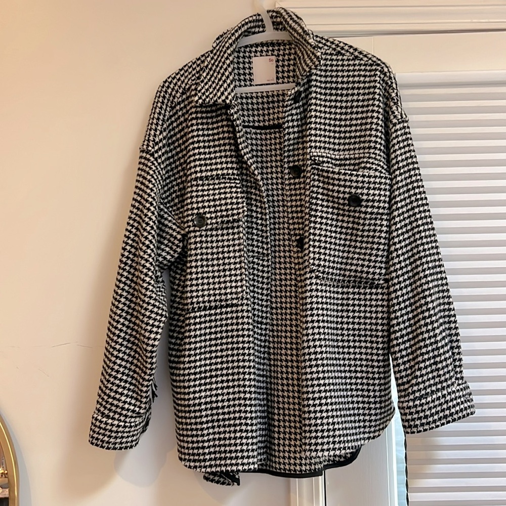 Juniors SO HoundStooth Fringe Jacket